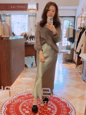 霧光緞面長裙套裝