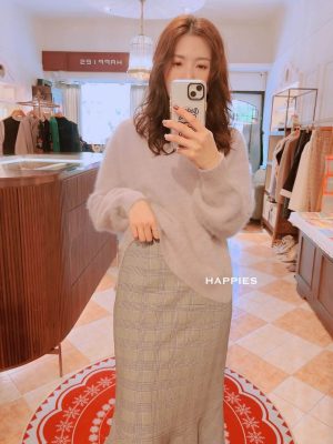 氣質溫柔灰系格紋微魚尾長版裙