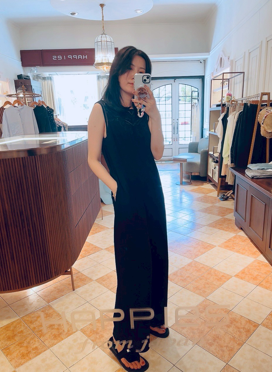 Happies.Embroidered Jumpsuit-Black