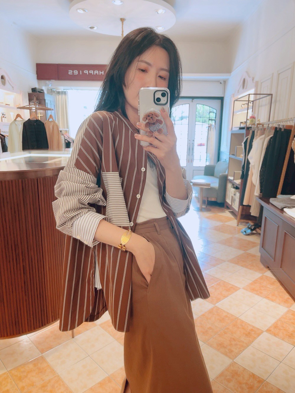 Happies.Striped shirt-Coffee color
