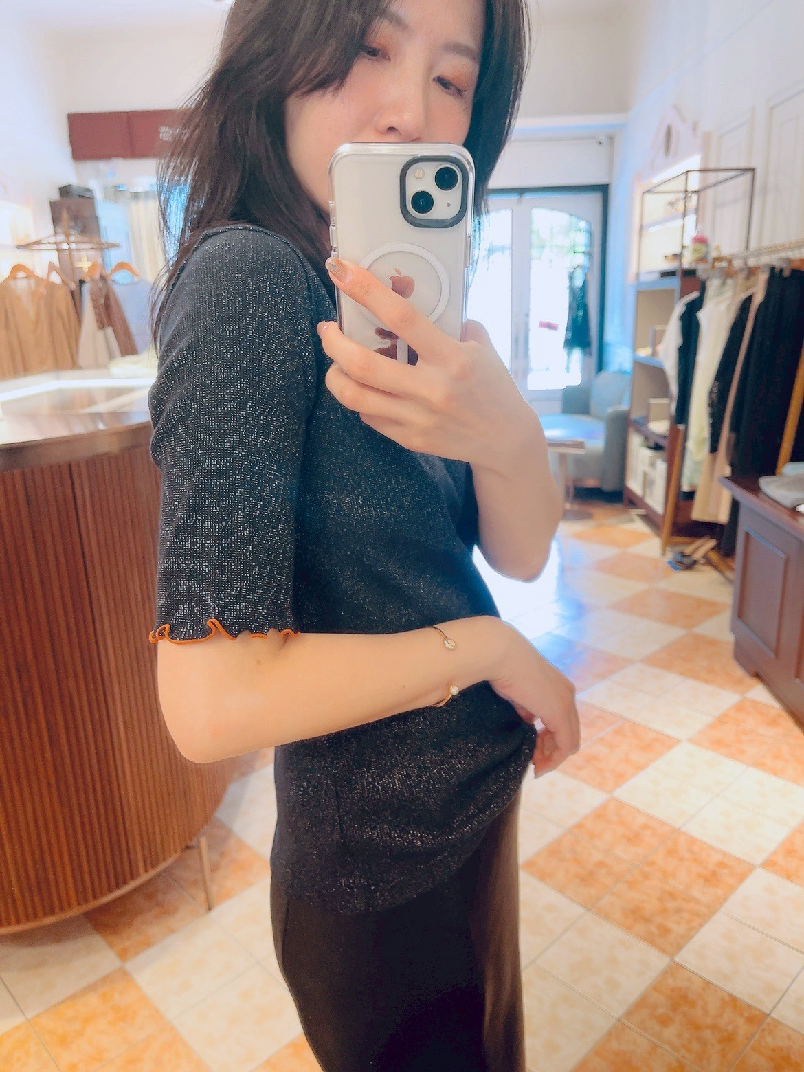 Happies.Sequin-trimmed top-Black