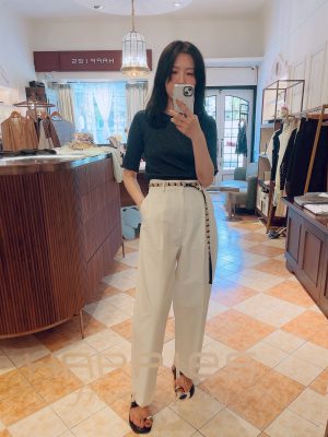 Happies.Woven Leather Pants-White